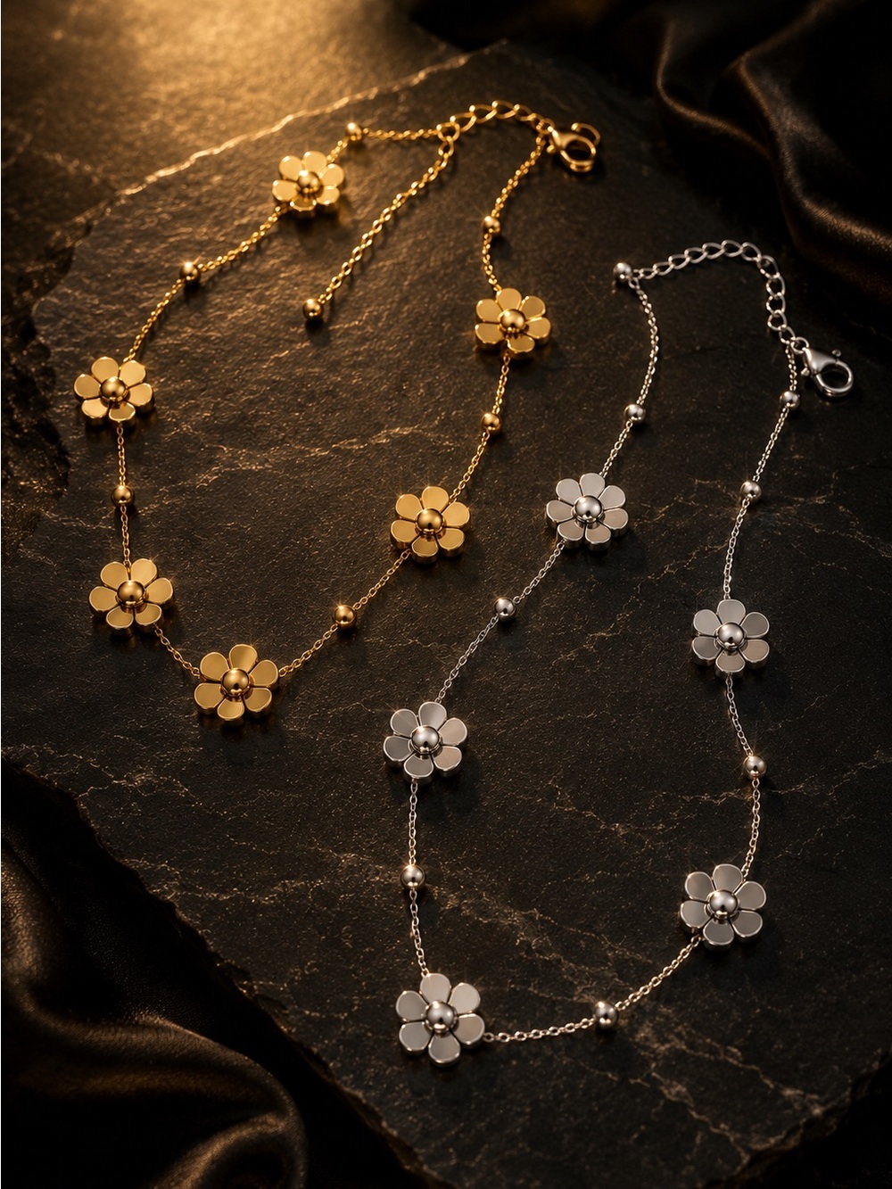 Gold Plated Floral Station Necklace - Picture 5 of 5
